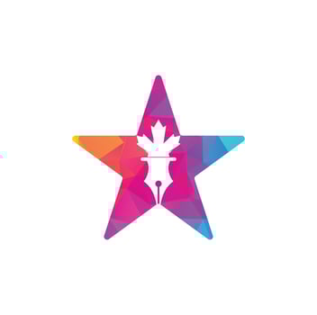Pen and red maple leaf star shape concept logo vector. Education Logo vector