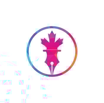 Pen and red maple leaf logo vector. Education Logo. Institutional and educational vector logo design