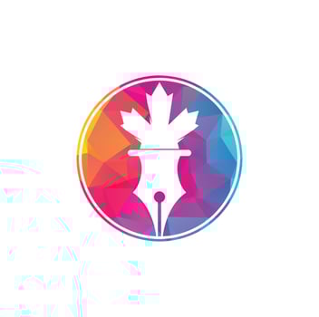 Pen and red maple leaf logo vector. Education Logo. Institutional and educational vector logo design