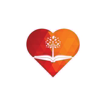 Bible church tree heart shape concept logo design. Bible Cross Tree Church Logo Design vector