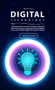 Digital technology creative mind idea thinking blue background, lighting inspiration and innovation, abstract tech brain future vision brainstorm, Ai big data, internet network, illustration vector