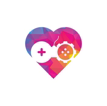Gear game heart shape concept logo design. Game with Gear logo template vector. Joystick design Icon vector