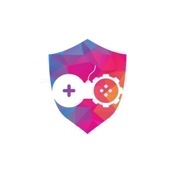 Game with Gear logo template vector. Joystick design Icon. GEAR GAME logo vector