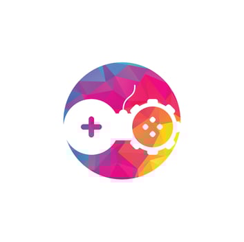 Game with Gear logo template vector. Joystick design Icon. GEAR GAME logo vector