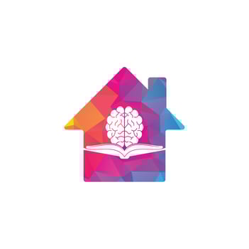 Book brain home shape concept logo design. Book and brain combination logo concept vector