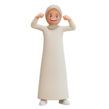 Young muslim woman smiling posing happy 3d cartoon illustration png