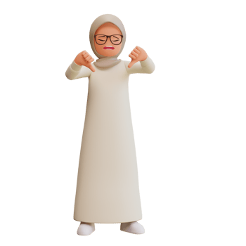 Young muslim woman showing thumbs down to express dislike disappointed 3d cartoon illustration png