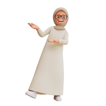 Young muslim woman smiling posing happy 3d cartoon illustration png