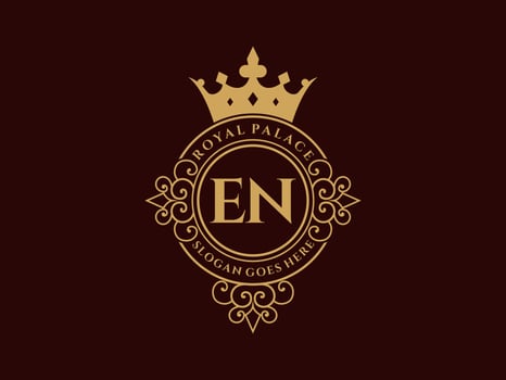 Letter EN Antique royal luxury victorian logo with ornamental frame. vector