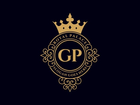 Letter GP Antique royal luxury victorian logo with ornamental frame. vector