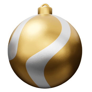 Gold and white Christmas bauble ball 3d render png