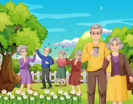 Outdoor park with senior people vector