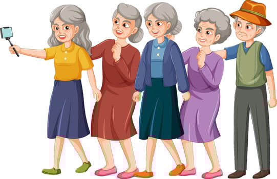 Group of elderly people taking selfie vector