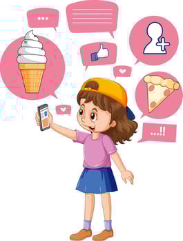 Children browsing social media using phone vector