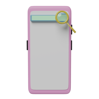 mobile phone or smartphone with blank search bar, magnifying glass isolated. minimal web search engine or web browsing concept, 3d illustration or 3d render png