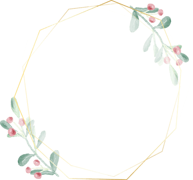 watercolor christmas leaf and red berry wreath with golden frame glitter png