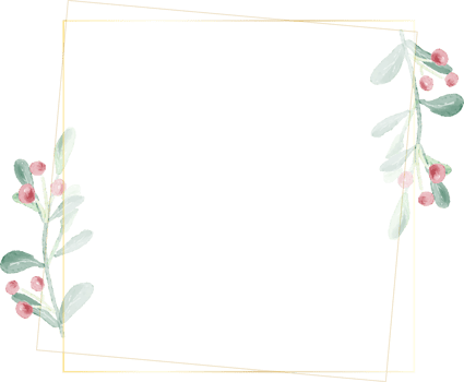 watercolor christmas leaf and red berry wreath with golden frame glitter png
