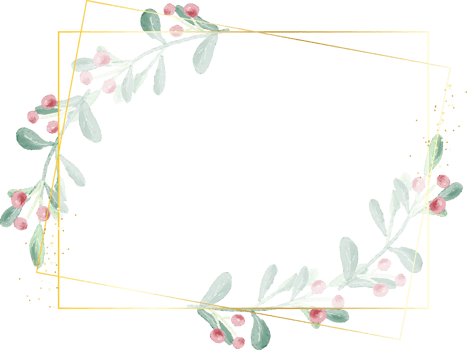 watercolor christmas leaf and red berry wreath with golden frame glitter png