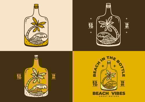 Vintage art illustration of a beach in the bottle vector
