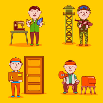 Set vector illustration of young man character profession