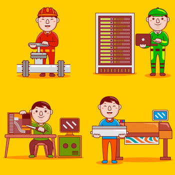 Set vector illustration of young man character profession