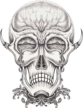 Art surreal skull tattoo. Hand drawing and make graphic vector. vector