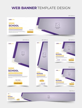 School admission web banner bundle and education social media post template design vector
