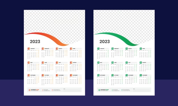 Wall Calendar 2023 - One Page Calendar - Single Page Calendar - 12 months Calendar vector