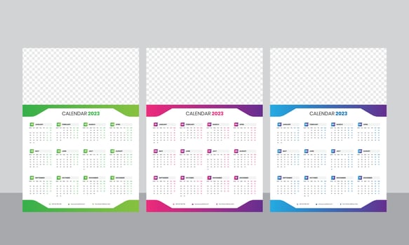 Wall Calendar 2023 - One Page Calendar - Single Page Calendar - 12 months Calendar vector