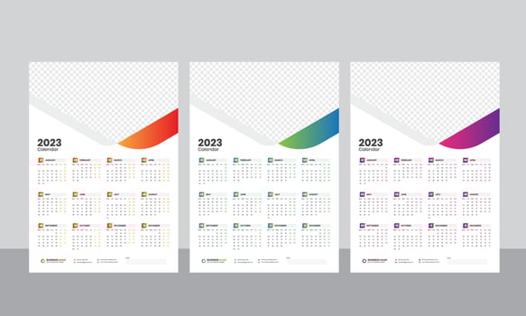 Wall Calendar 2023 - One Page Calendar - Single Page Calendar - 12 months Calendar vector