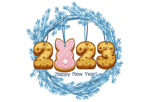 Wreath spruce Happy New Year, cookie 2023 year rabbit png