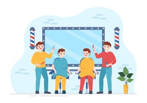 Barber Shop for Male or Female Clients Haircut with Mirrors, Desk and Hair Cutting Equipment in Flat Cartoon Hand Drawn Templates Illustration vector