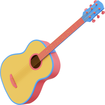 Multicolored acoustic guitar. 3D rendering. PNG icon on transparent background.