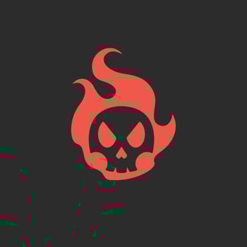 Flaming Red White Skull Symbol Logo on Black Background. Tribal Decal Stencil Tattoo Design. Flat Vector Illustration.