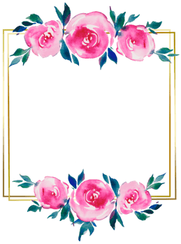 golden square frame with pink roses, floral design, wedding monogram, watercolor illustrations, composition in a geometric Golden frame png