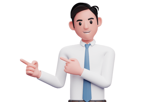 man in long shirt white pointing side with both index fingers, 3d illustration of a smart businessman pointing png