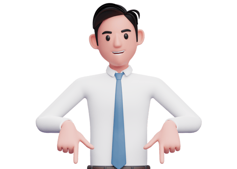 3d businessman pointing down, 3d illustration of businessman in clean shirt pointing png