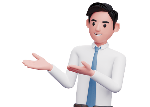 businessman in white shirt open both hands pose, 3d illustration of a businessman presenting side with open both hands png