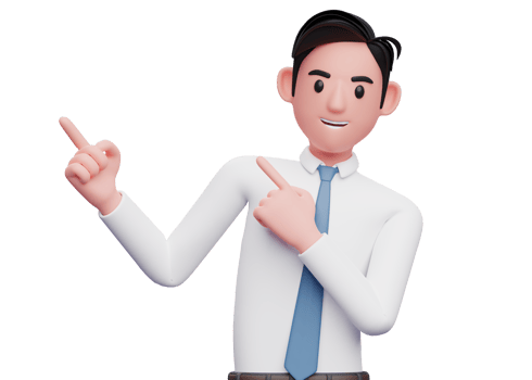 Businessman in white shirt and blue tie Pointing to the top side with both hands, 3D illustration of businessman Pointing to the top side with both hands png