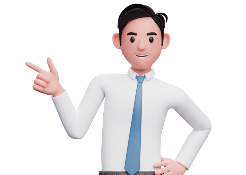 portrait of a businessman in a white shirt pointing gun finger to the left, 3d illustration of a businessman in a white shirt pointing png
