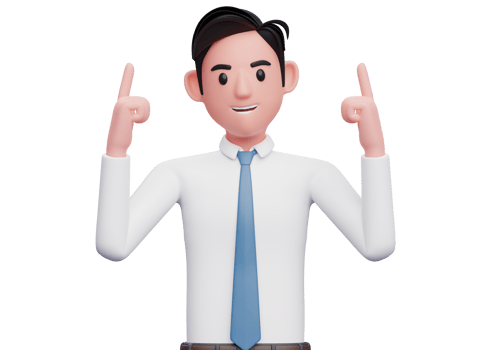businessman in white shirt and blue tie pointing two fingers up, 3d illustration of a businessman pointing two fingers up png