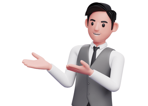 businessman in gray vest suit open both hands pose, 3d illustration of a businessman presenting side with open both hands png