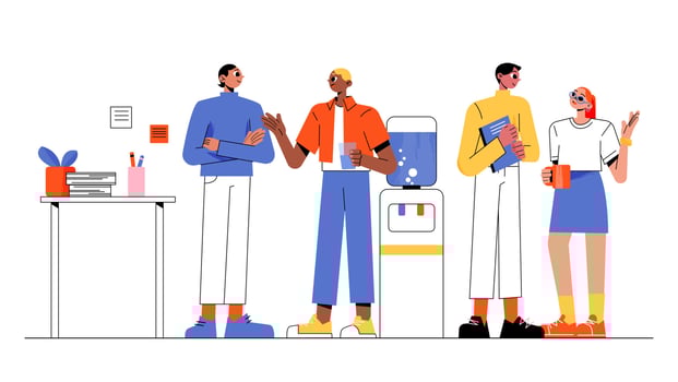 People talk near cooler in office vector
