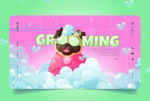 Pet spa salon, grooming service with cute pug vector