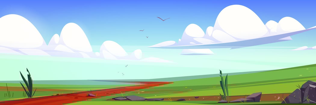 Meadows, fields with green grass and road vector