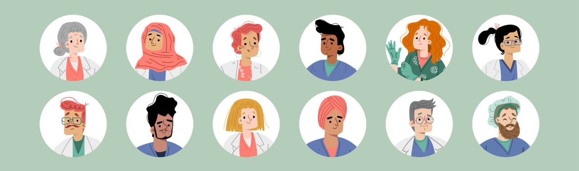 Avatars of doctors and nurses, diverse people vector