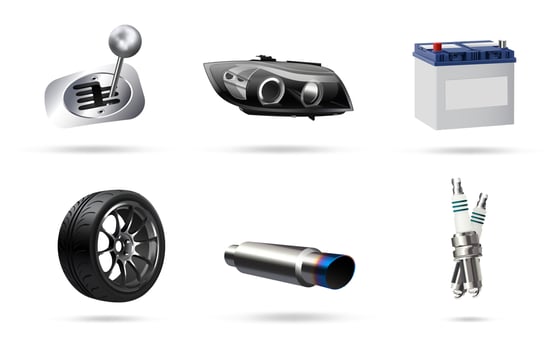Vector illustration, car parts icons set, realistic 3d