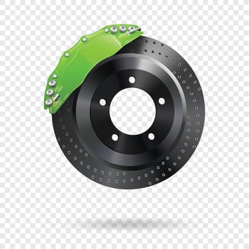 Vector illustration, car brakes, steering wheel realistic 3d icon
