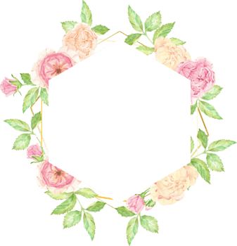 watercolor beautiful English rose flower bouquet wreath with gold frame png