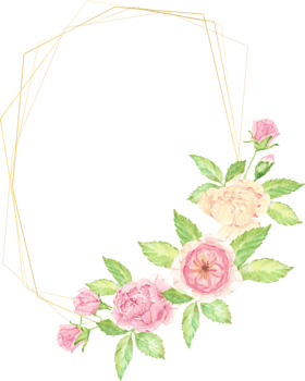 watercolor beautiful English rose flower bouquet wreath with gold frame png